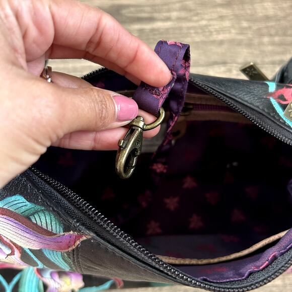 Anuschka Medium Zip Boho Island Escape Black Shoulder Bag - Picture 10 of 16